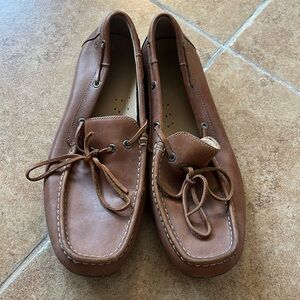 Mens Rockport brown leather lace up loafers size 12